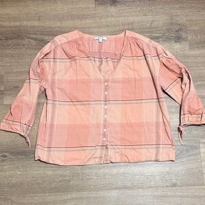 Madewell Morning view Tie Sleeve Women's Plaid Button-Up Top Size Medium